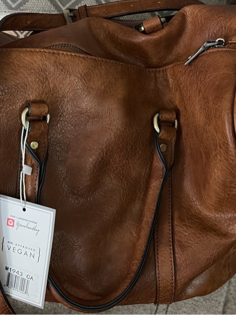 Vegan Tan Faux-Leather Tote Bag with Dual Handles